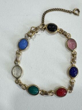 Vintage Scarab Bracelet Carved Stones